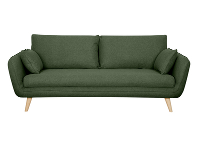 Canap&eacute; scandinave 3 places en tissu vert kaki et bois clair CREEP