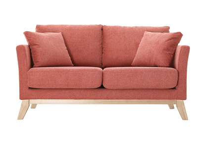 Canap&eacute; scandinave d&eacute;houssable 2 places en tissu effet velours textur&eacute; terracotta et bois clair OSLO