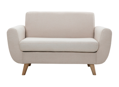 Canap&eacute; scandinave 2 places en tissu beige et bois clair PURE