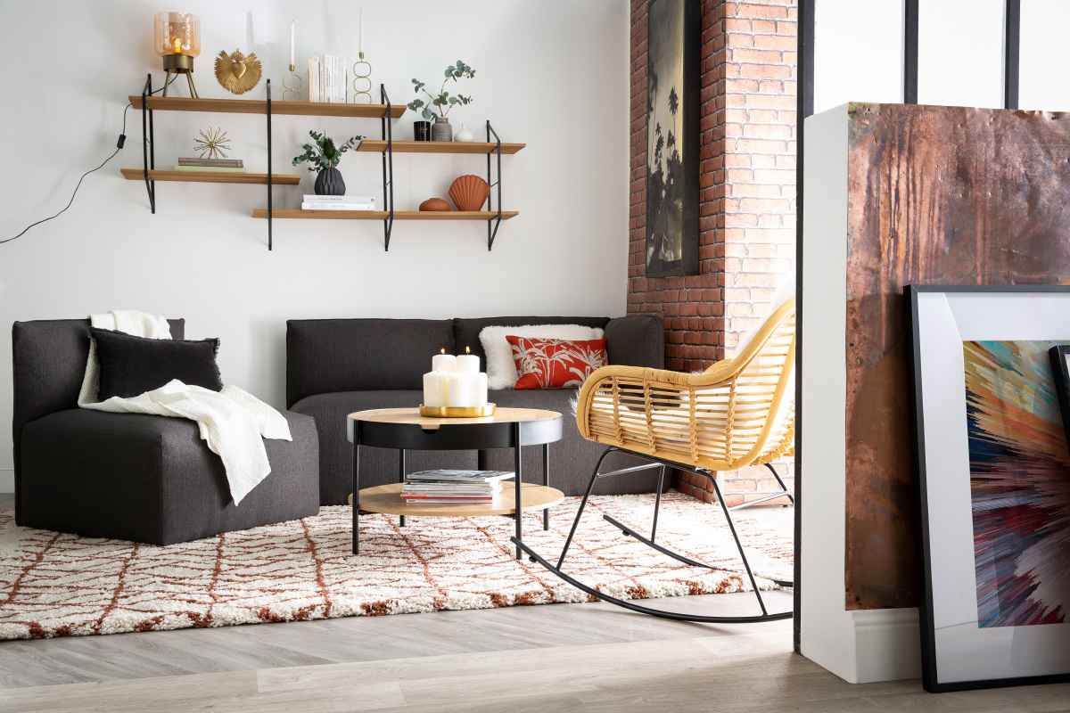 Angle de canap design tissu gris fonc MODULO