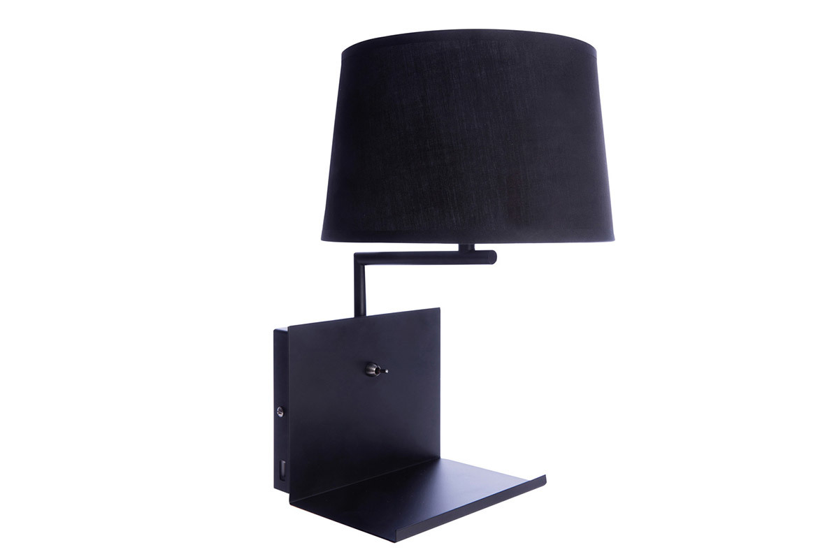 Applique murale design prise USB m�tal noir PLUG