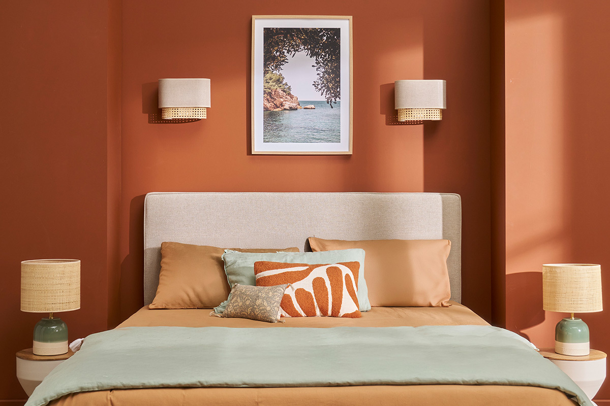 Applique murale en lin beige et cannage rotin naturel H20 cm TIWY