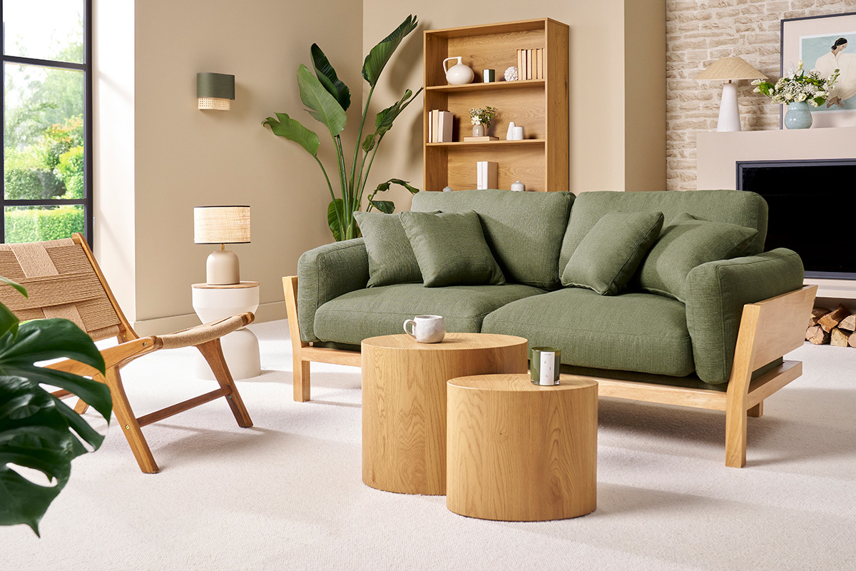 Applique murale en lin vert kaki et cannage rotin naturel H20 cm TIWY