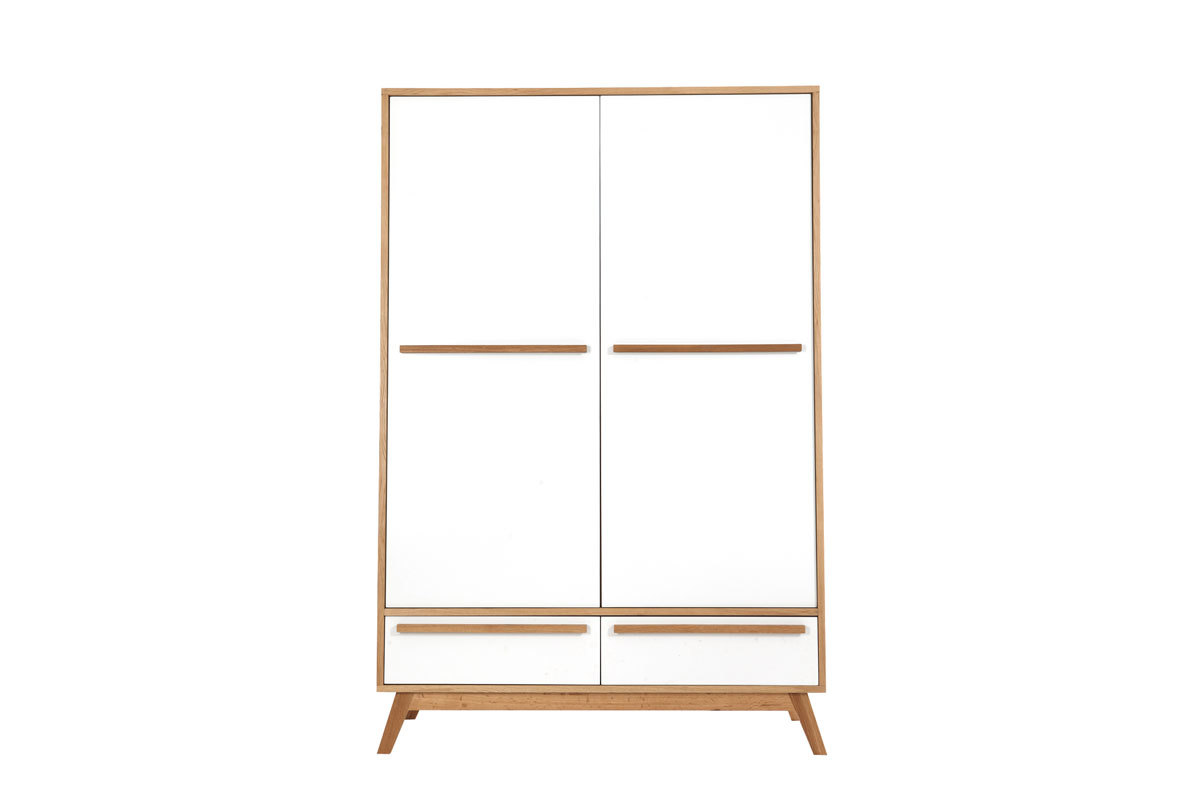 Armoire design avec penderie finition bois clair et blanc mat L120 cm HELIA