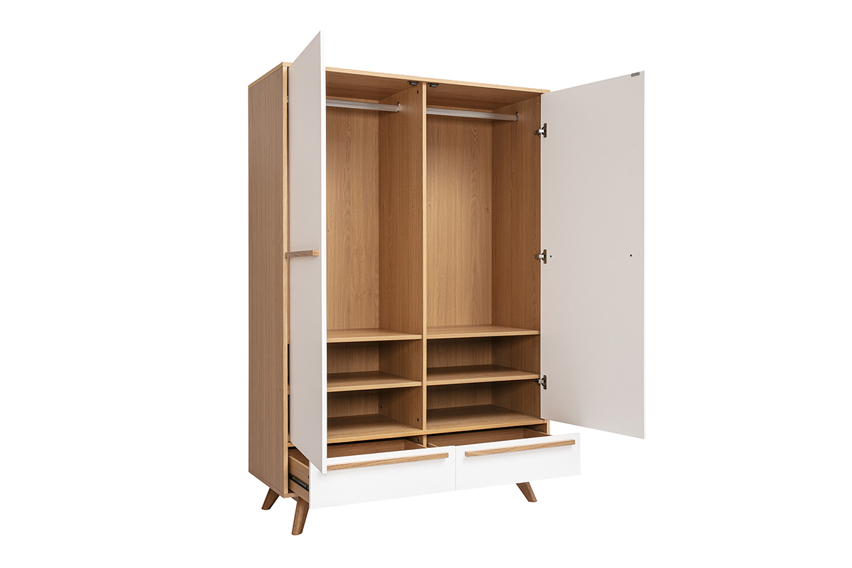 Armoire design avec penderie finition bois clair et blanc mat L120 cm HELIA
