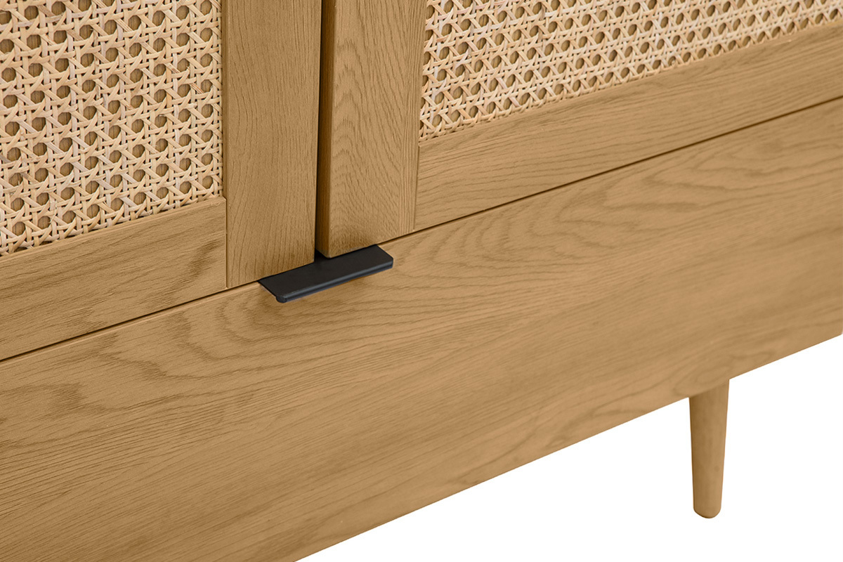 Armoire finition bois clair, cannage en rotin et mtal noir L100 cm MANILLE