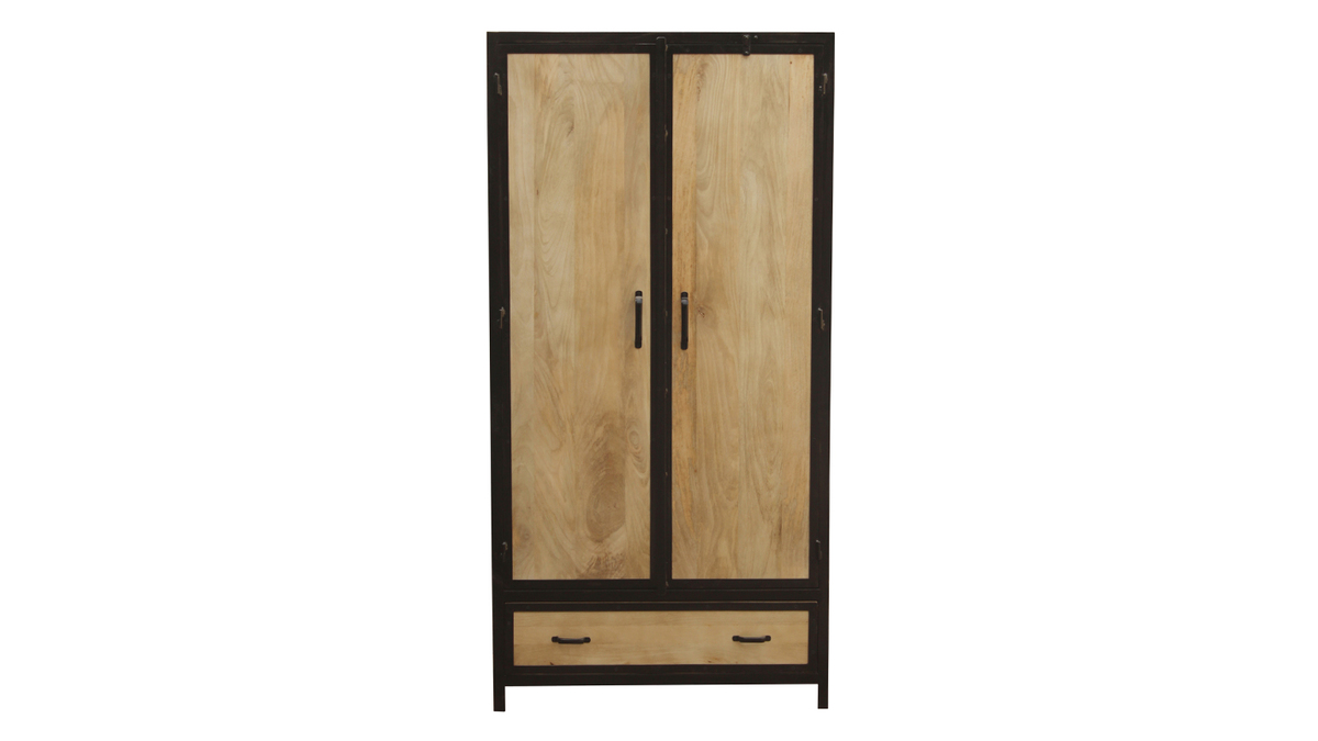 Armoire industrielle en bois massif manguier et mtal noir L90 cm INDUSTRIA