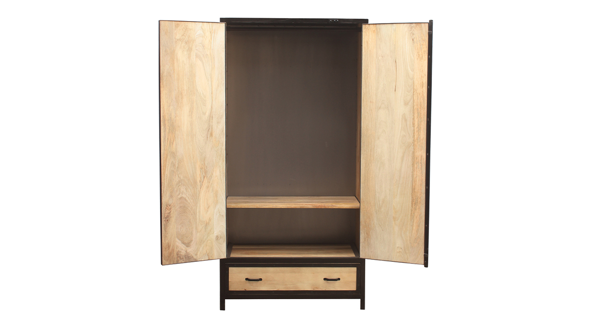 Armoire industrielle en bois massif manguier et mtal noir L90 cm INDUSTRIA