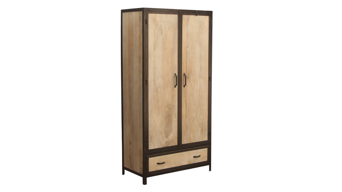 Armoire industrielle en bois massif manguier et mtal noir L90 cm INDUSTRIA