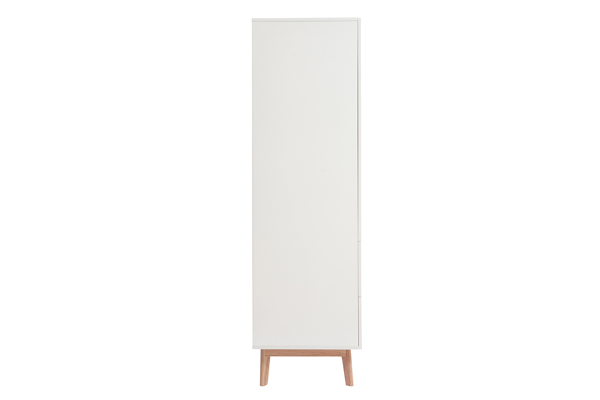 Armoire scandinave avec penderie et tiroirs finition blanc mat et bois chne clair L100 cm KELMA