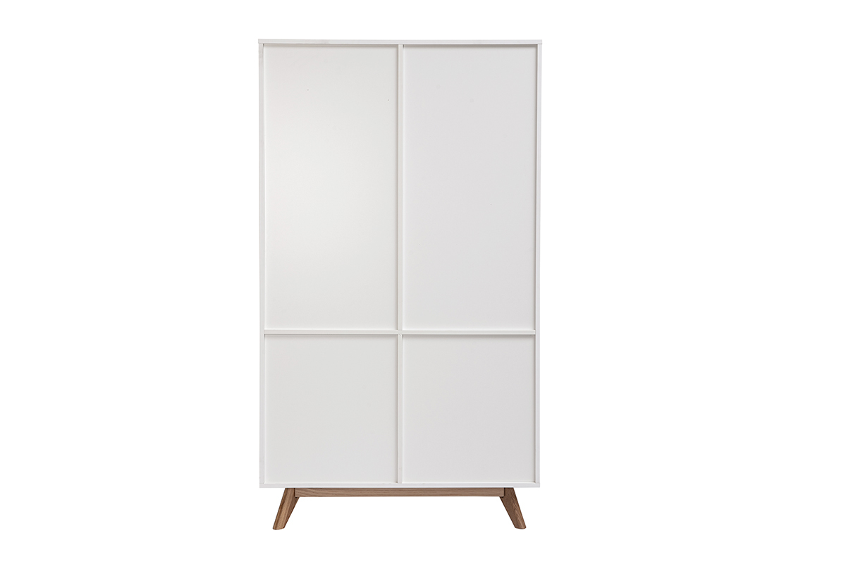 Armoire scandinave avec penderie et tiroirs finition blanc mat et bois ch�ne clair L100 cm KELMA
