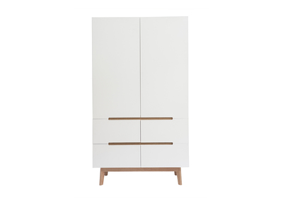 Armoire scandinave avec penderie et tiroirs finition blanc mat et bois chêne clair L100 cm KELMA