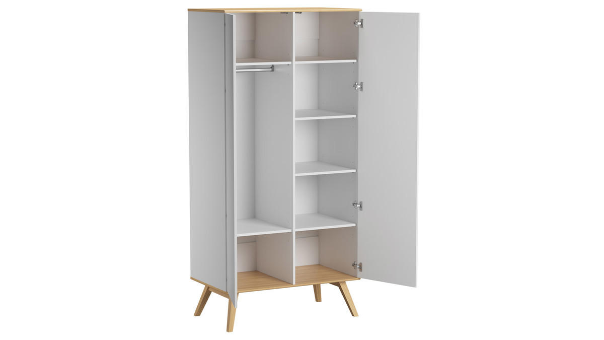 Armoire scandinave finition blanc mat et bois clair L100 cm MAHE