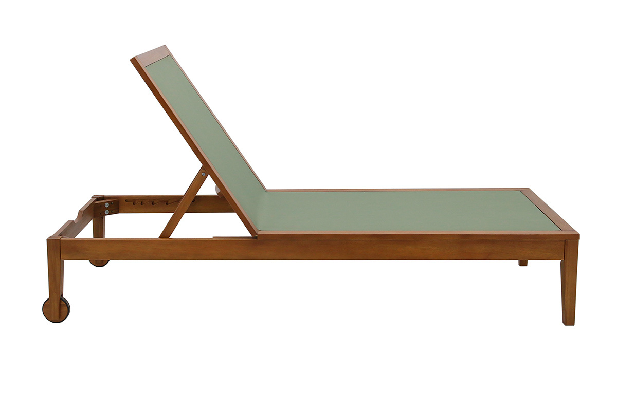 Bain de soleil vert kaki et bois massif NAVEEN