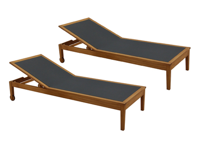 Bains de soleil gris foncé et bois massif (lot de 2) NAVEEN