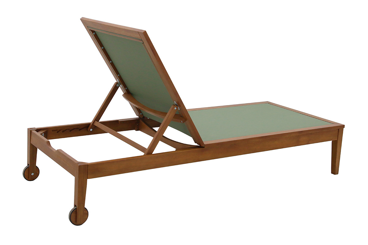 Bains de soleil vert kaki et bois massif (lot de 2) NAVEEN