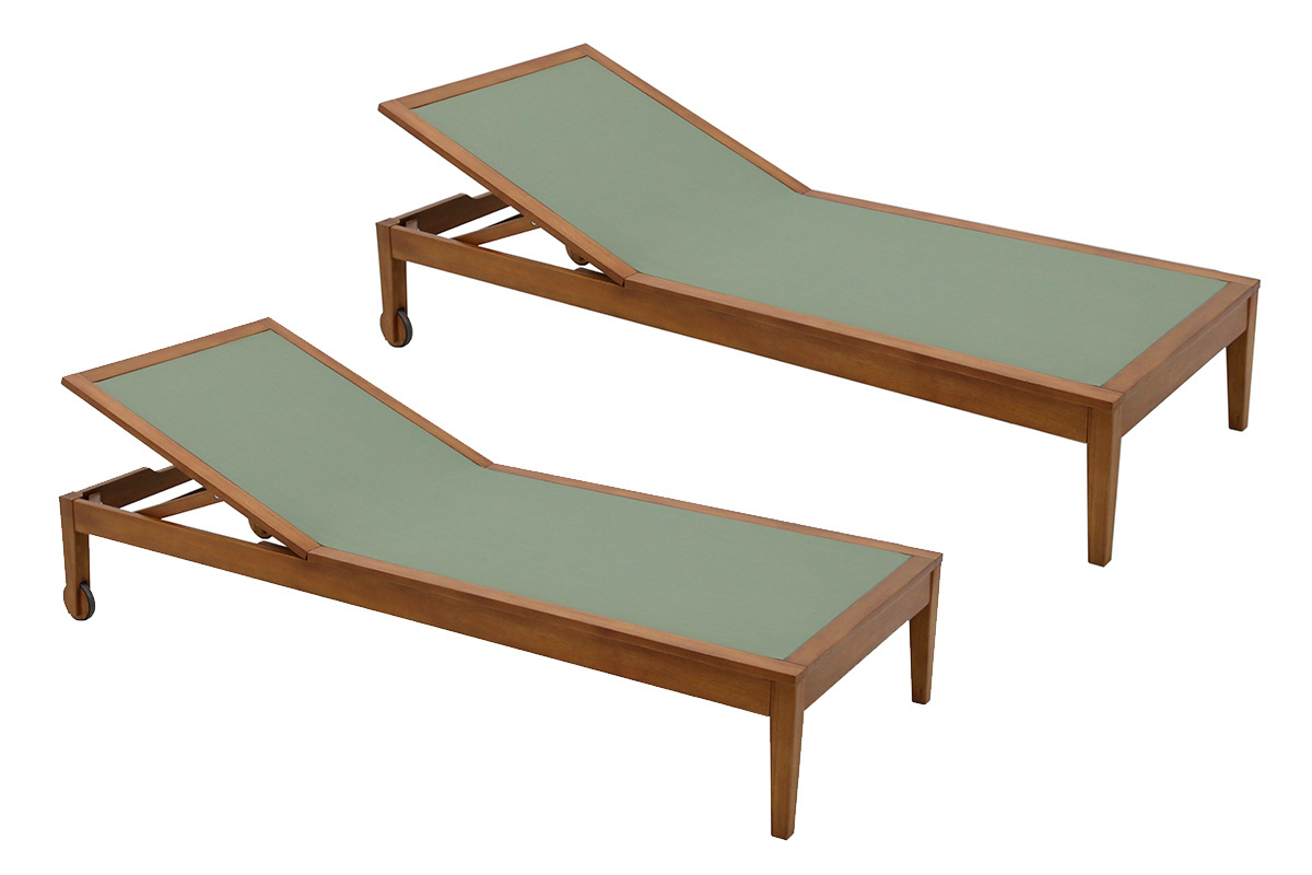 Bains de soleil vert kaki et bois massif (lot de 2) NAVEEN