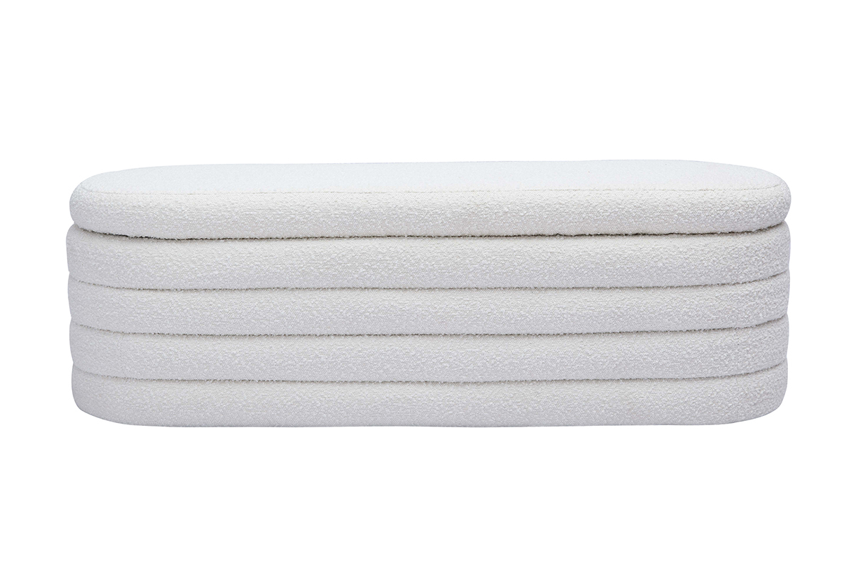 Banc coffre en tissu effet laine boucle blanc L125 cm NAVY