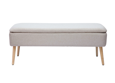 Banc coffre en tissu effet velours texturé beige et bois clair massif L120 cm LARS