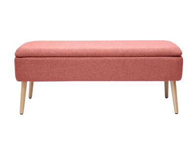 Banc coffre en tissu effet velours texturé terracotta et bois clair massif L120 cm LARS