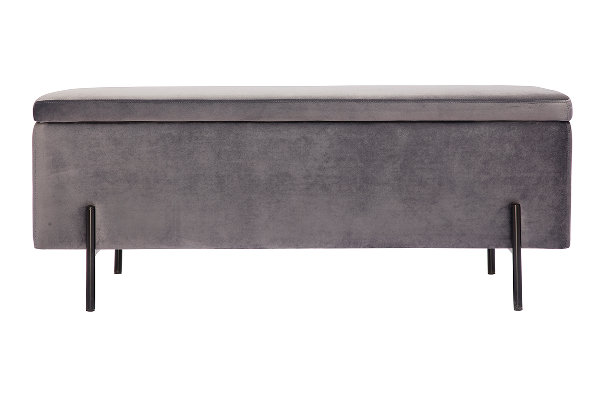 Banc coffre en tissu velours gris fonc et mtal noir L120 cm ADONIS