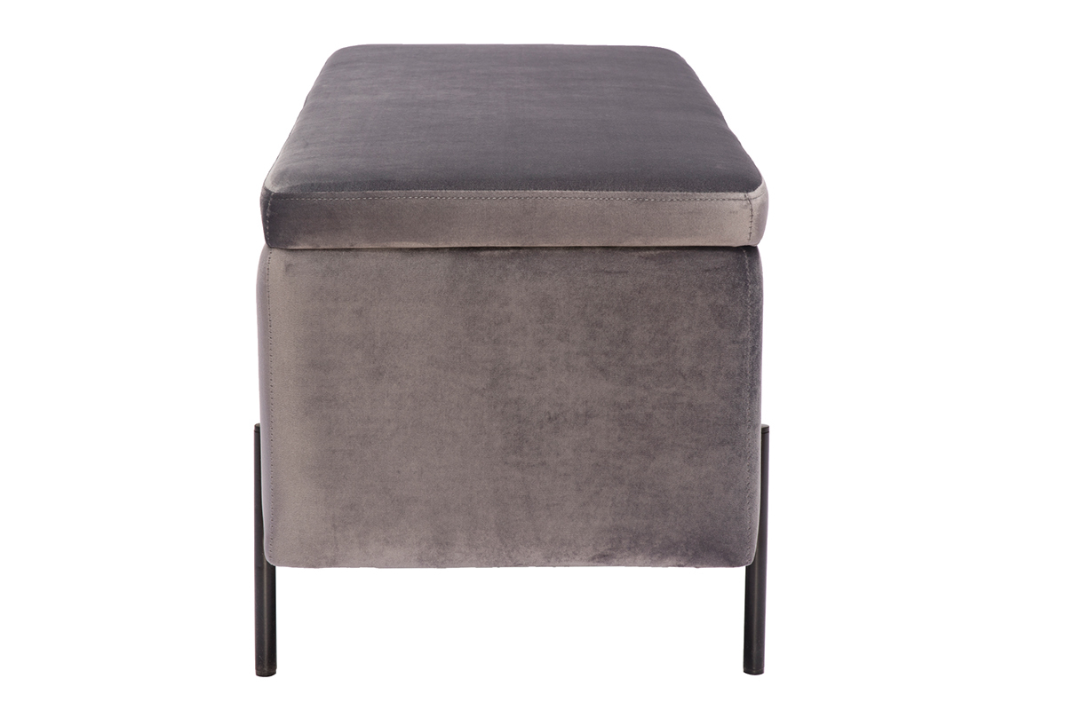 Banc coffre en tissu velours gris fonc et mtal noir L120 cm ADONIS