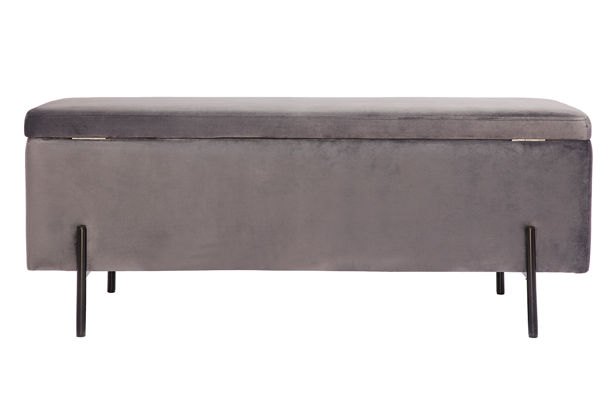 Banc coffre en tissu velours gris fonc et mtal noir L120 cm ADONIS