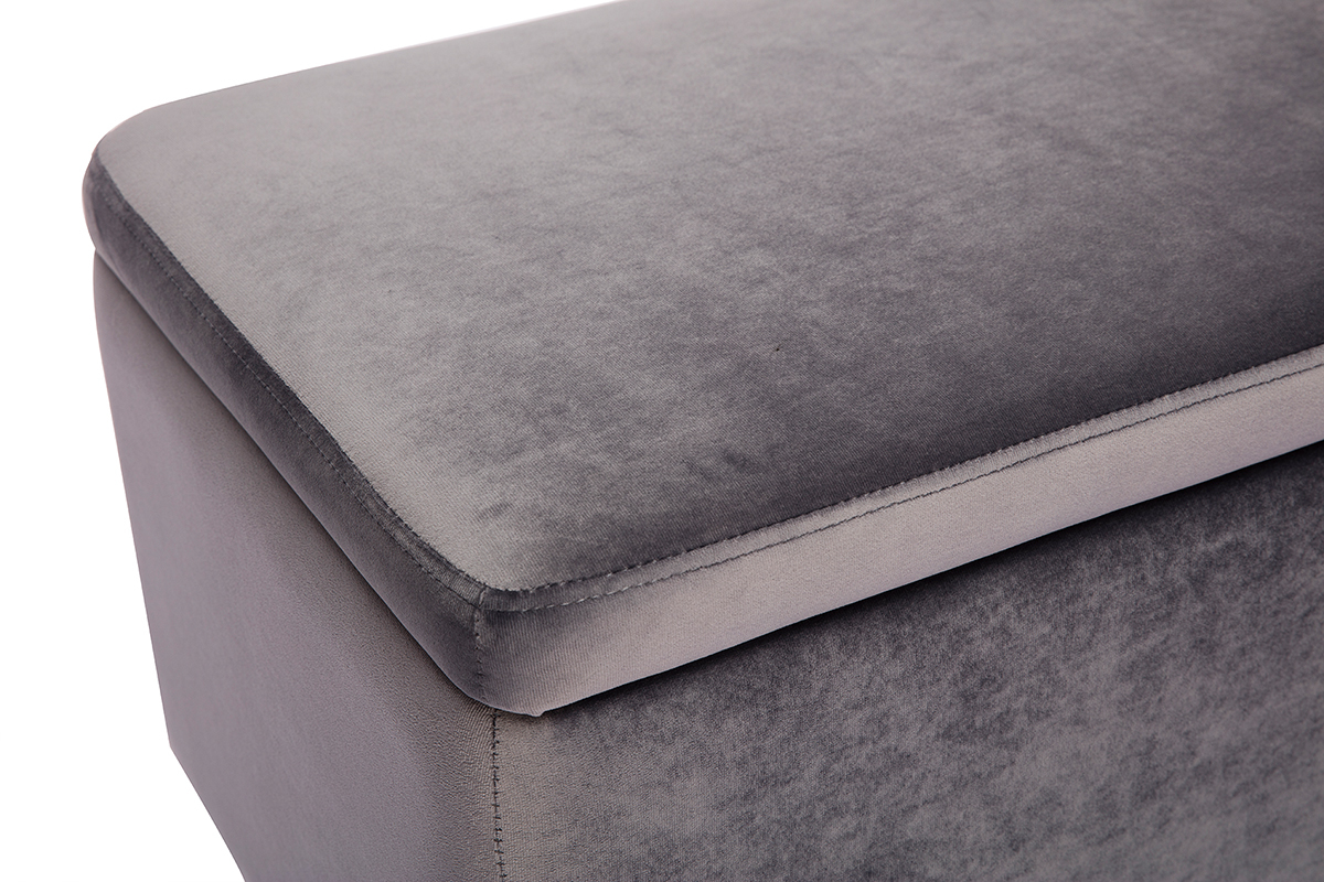 Banc coffre en tissu velours gris fonc et mtal noir L120 cm ADONIS