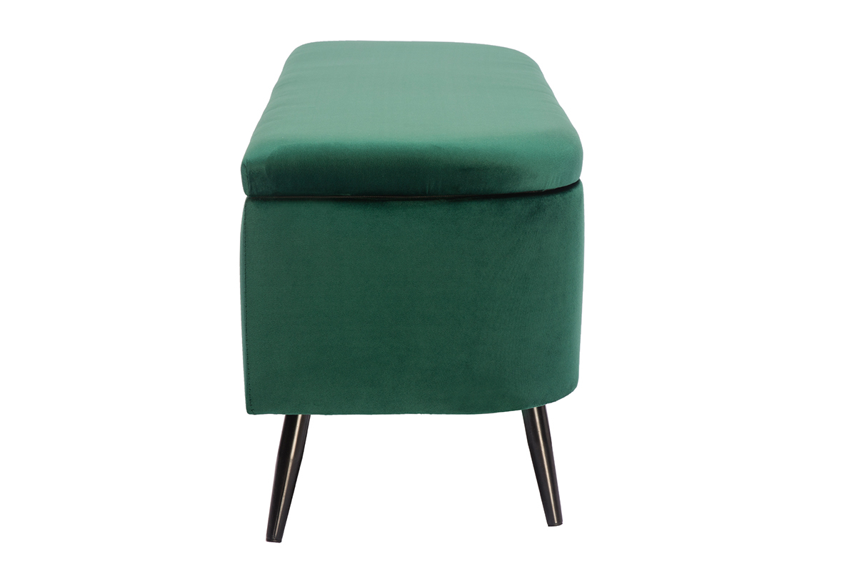 Banc coffre en tissu velours vert et m�tal noir L120 cm ATON