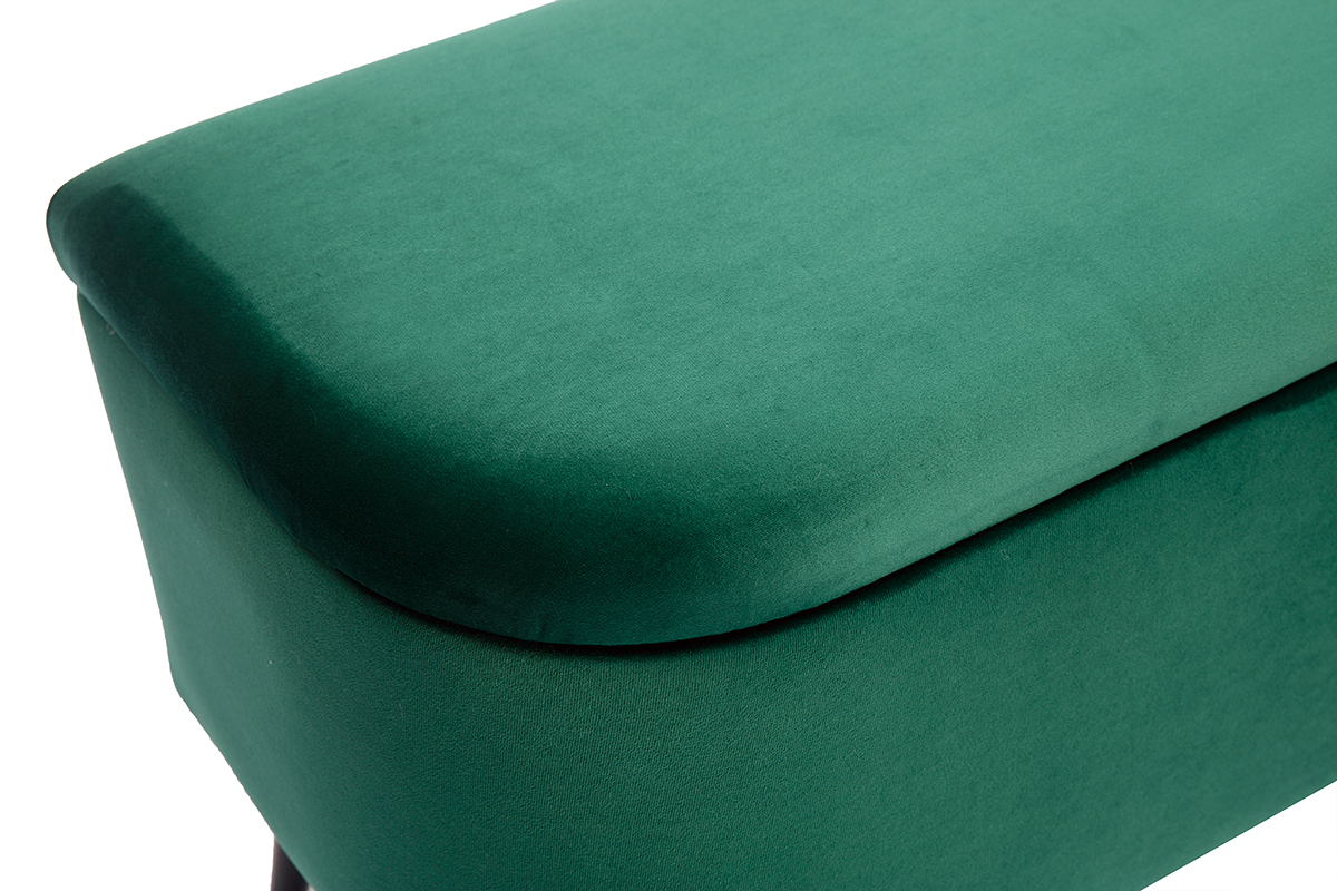 Banc coffre en tissu velours vert et m�tal noir L120 cm ATON