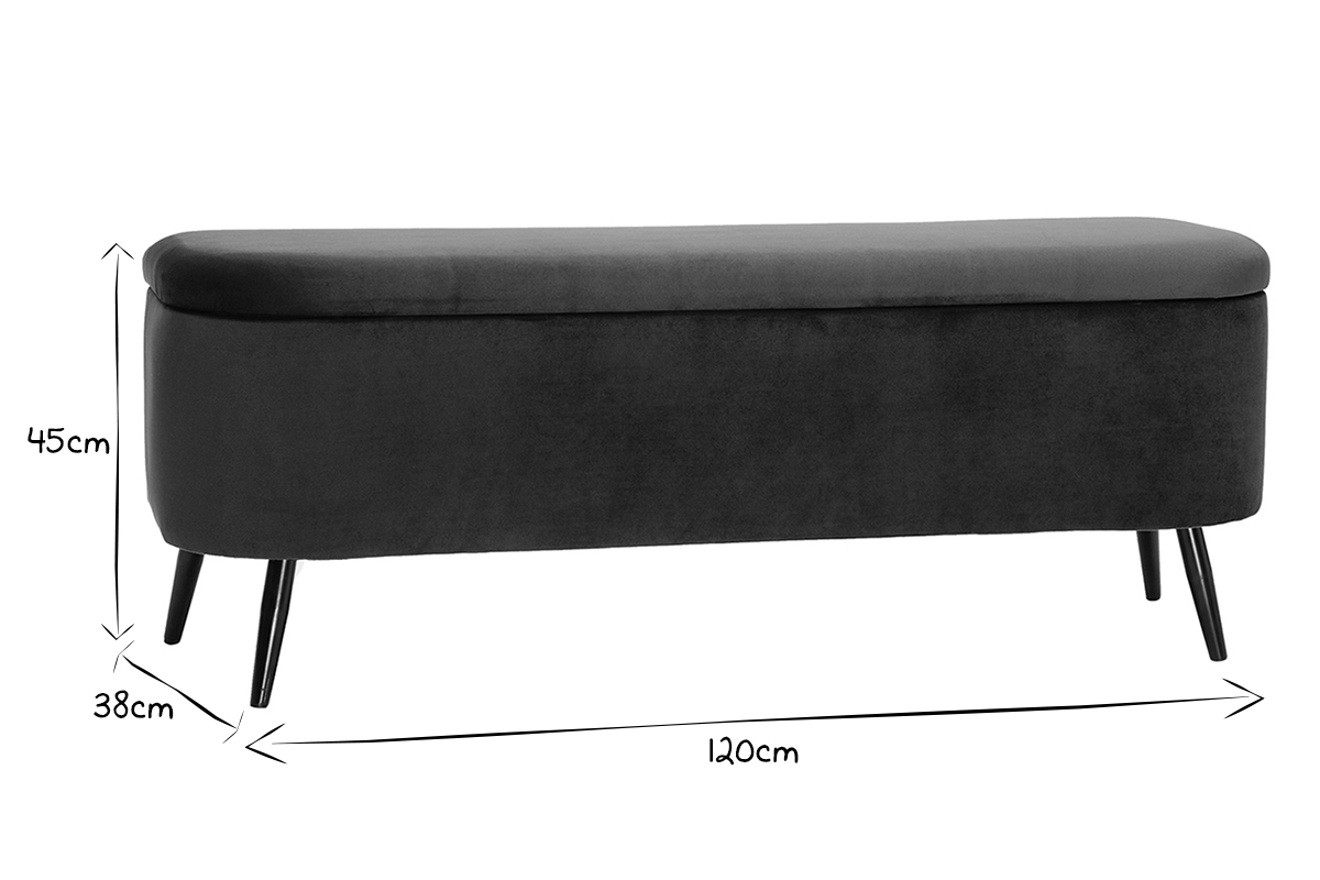 Banc coffre en tissu velours vert et m�tal noir L120 cm ATON