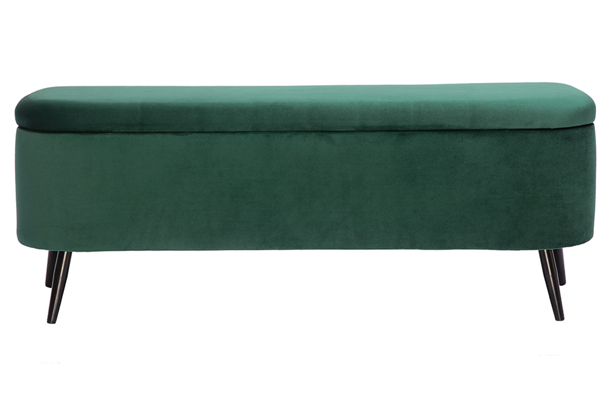 Banc coffre en tissu velours vert et m�tal noir L120 cm ATON
