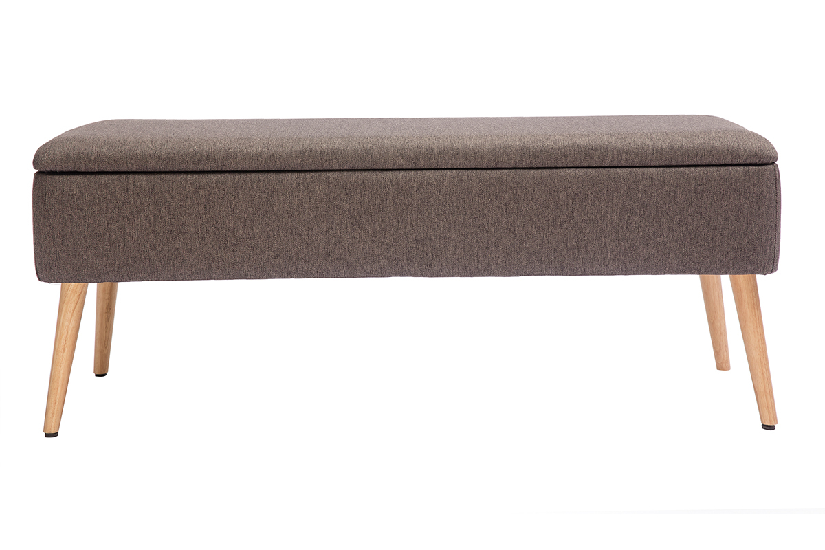 Banc coffre scandinave en tissu gris fonc et bois clair L120 cm LARS