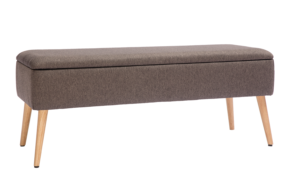 Banc coffre scandinave en tissu gris fonc et bois clair L120 cm LARS