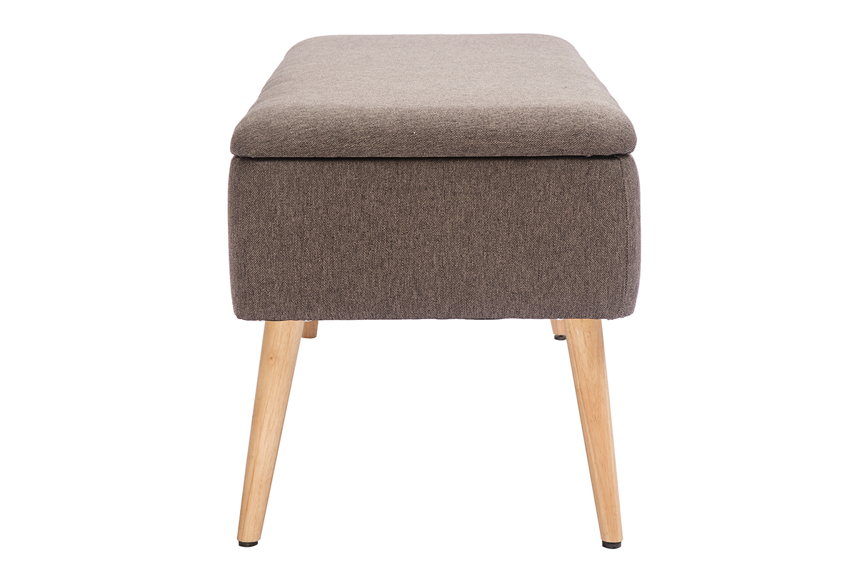 Banc coffre scandinave en tissu gris fonc et bois clair L120 cm LARS