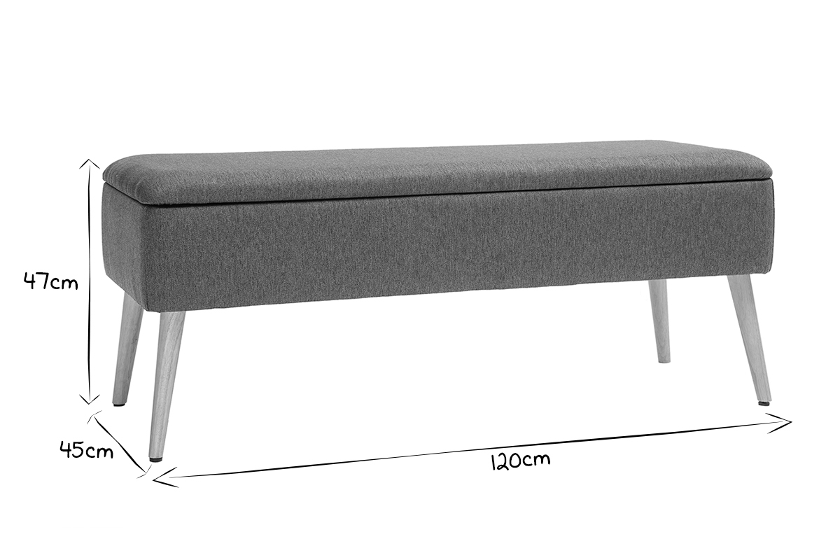 Banc coffre scandinave en tissu gris fonc et bois clair L120 cm LARS