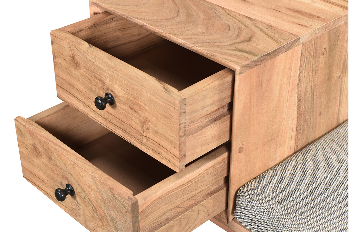 Banc d'entre avec rangements 2 tiroirs en bois clair massif L110 cm ALTY