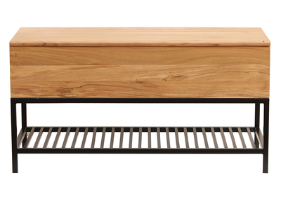 Banc d'entrée industriel avec coffre de rangement en bois massif et métal noir L100 cm SORG