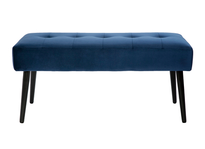 Banc design capitonné en tissu velours bleu nuit et métal noir L96 cm GUESTA