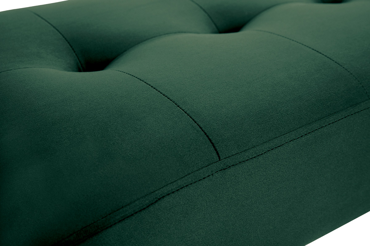 Banc design capitonn en tissu velours vert fonc et mtal noir L96 cm GUESTA