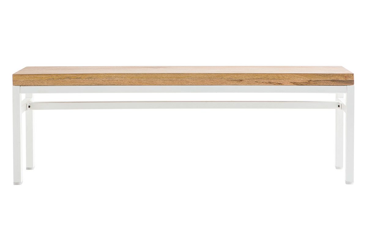 Banc design en bois manguier massif et mtal blanc L140 cm BOHO