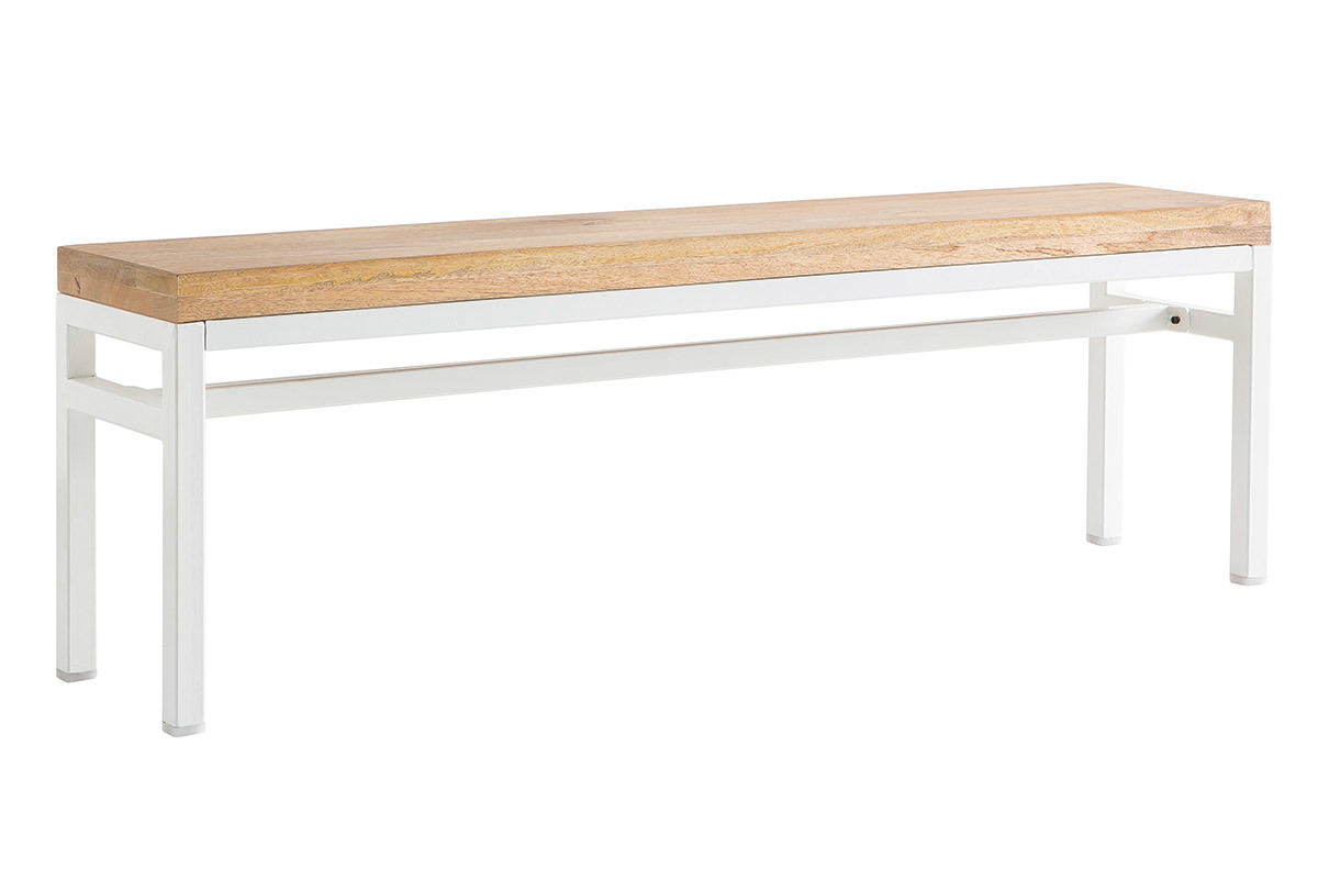 Banc design en bois manguier massif et mtal blanc L140 cm BOHO