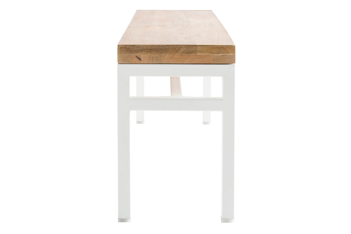 Banc design en bois manguier massif et mtal blanc L140 cm BOHO