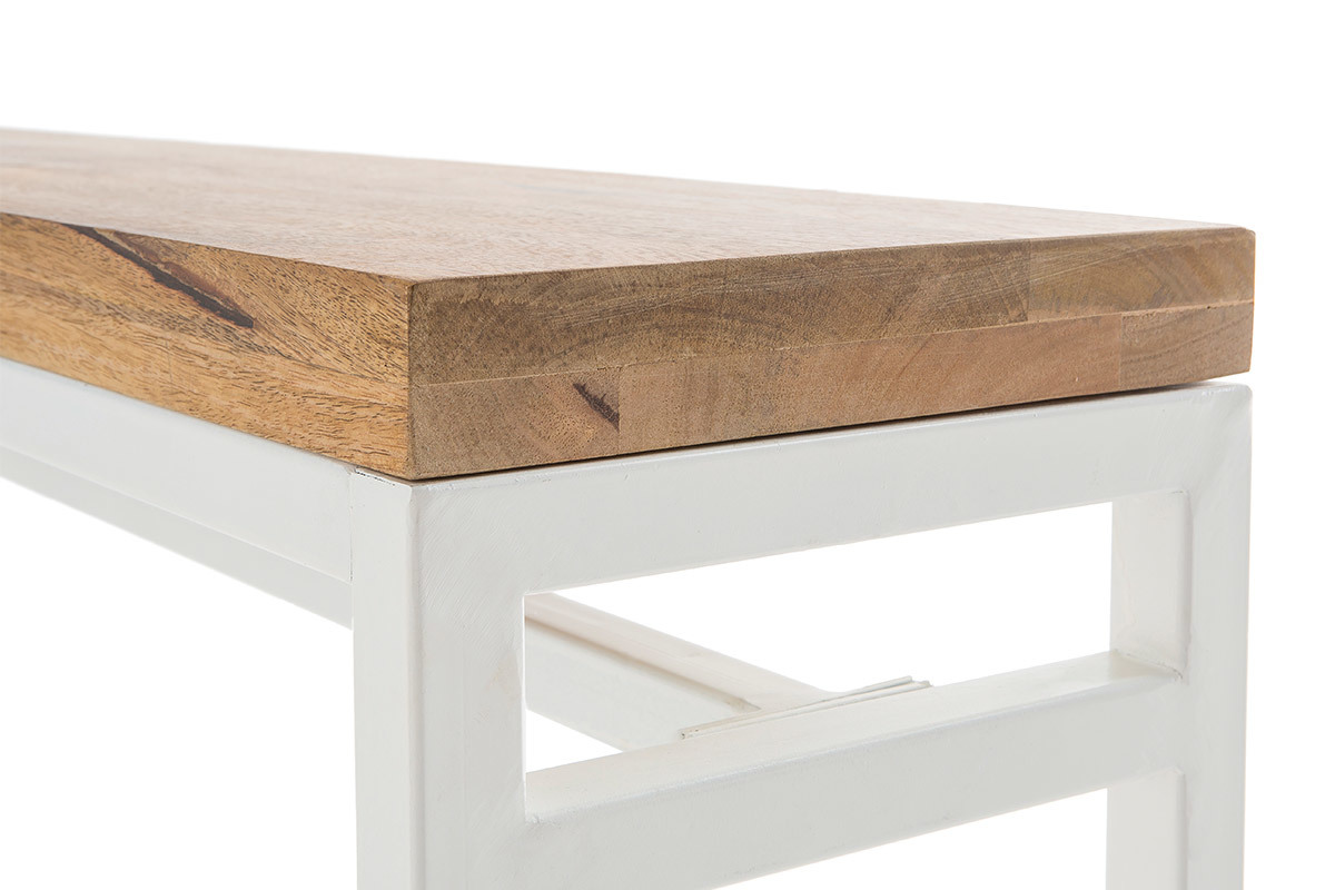 Banc design en bois manguier massif et mtal blanc L140 cm BOHO