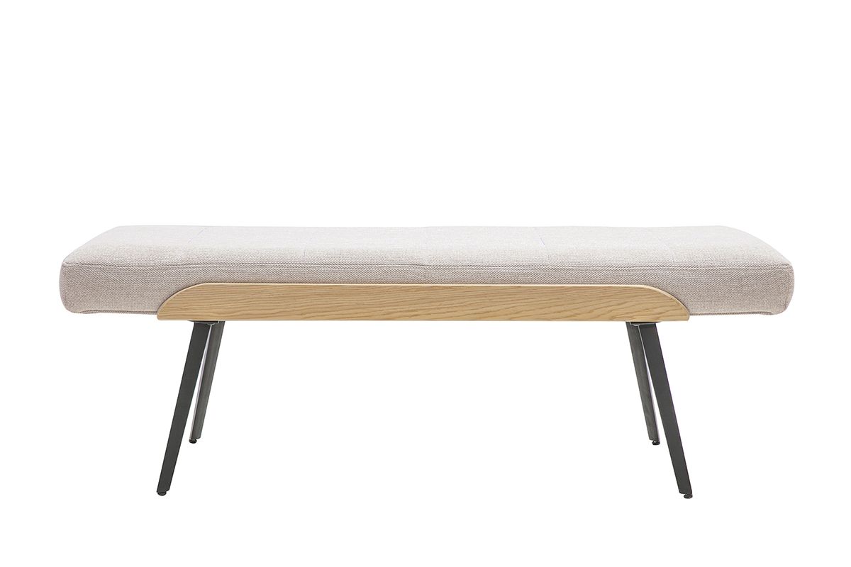 Banc en tissu effet velours textur� beige, bois clair et m�tal noir L123 cm ELIOR