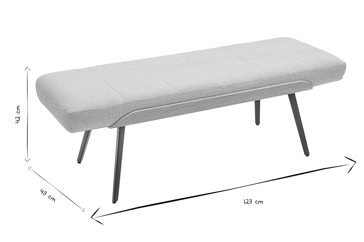 Banc en tissu effet velours textur� beige, bois clair et m�tal noir L123 cm ELIOR