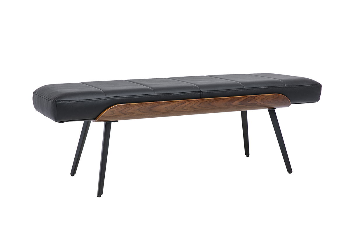 Banc noir, bois fonc� et m�tal noir L123 cm ELIOR