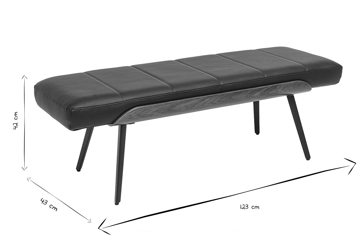 Banc noir, bois fonc� et m�tal noir L123 cm ELIOR