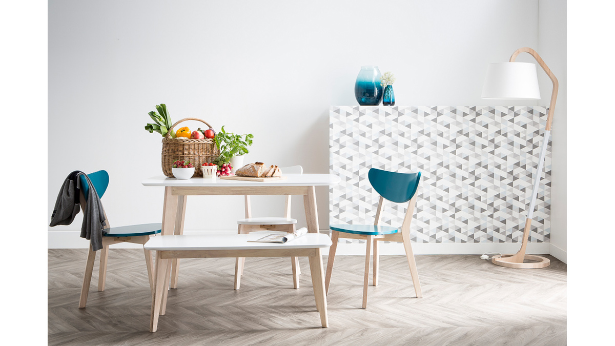 Banc scandinave blanc et bois clair L100 cm LEENA