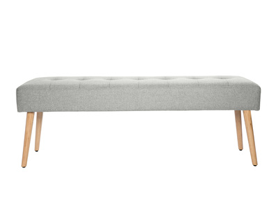 Banc scandinave capitonné en tissu effet velours texturé gris clair et bois clair L130 cm GUESTA